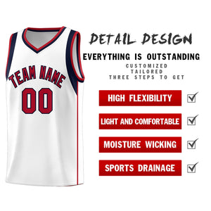 Custom White Navy-Red Sleeve Color Blocking Classic Sports Uniform Basketball Jersey