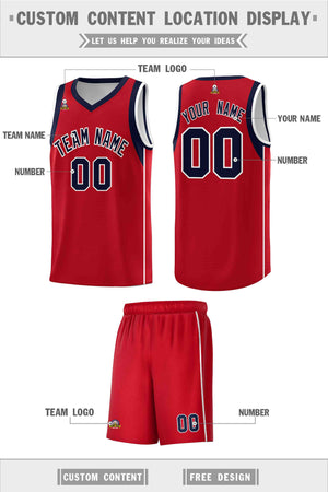 Custom Red Navy-White Sleeve Colorblocking Classic Sports Uniform Basketball Jersey