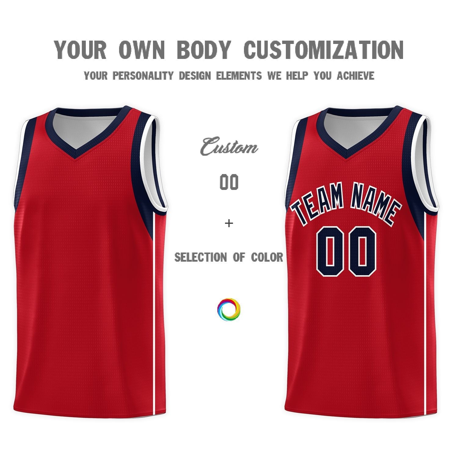 Custom Red Navy-White Sleeve Color Blocking Classic Sports Uniform Basketball Jersey