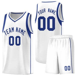 Custom White Royal Sleeve Color Blocking Classic Sports Uniform Basketball Jersey