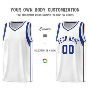 Custom White Royal Sleeve Color Blocking Classic Sports Uniform Basketball Jersey