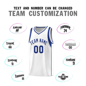 Custom White Royal Sleeve Color Blocking Classic Sports Uniform Basketball Jersey