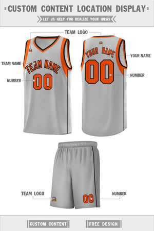 Custom Gray Orange-Black Sleeve Color Blocking Classic Sports Uniform Basketball Jersey