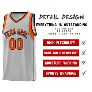 Custom Gray Orange-Black Sleeve Color Blocking Classic Sports Uniform Basketball Jersey