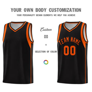 Custom Black Orange Sleeve Color Blocking Classic Sports Uniform Basketball Jersey