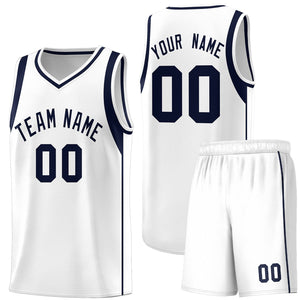 Custom White Navy Sleeve Color Blocking Classic Sports Uniform Basketball Jersey