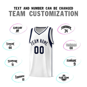 Custom White Navy Sleeve Color Blocking Classic Sports Uniform Basketball Jersey