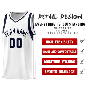 Custom White Navy Sleeve Color Blocking Classic Sports Uniform Basketball Jersey