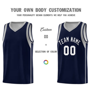 Custom Navy White Sleeve Color Blocking Classic Sports Uniform Basketball Jersey