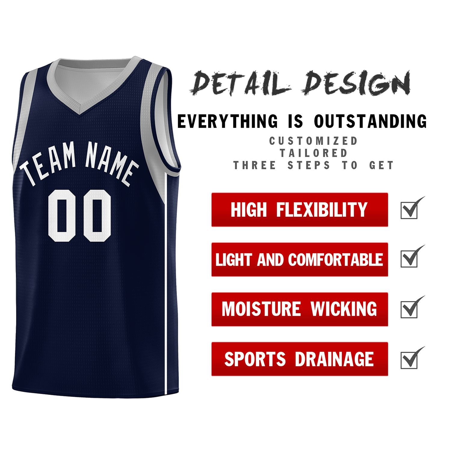 Custom Navy White Sleeve Color Blocking Classic Sports Uniform Basketball Jersey