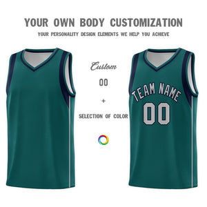 Custom Aqua Gray-Royal Sleeve Color Blocking Classic Sports Uniform Basketball Jersey