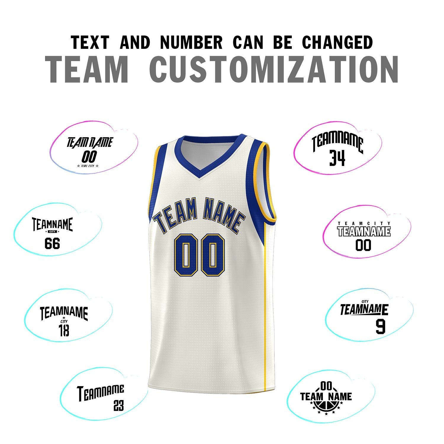 Custom Cream Royal-Gold Sleeve Color Blocking Classic Sports Uniform Basketball Jersey