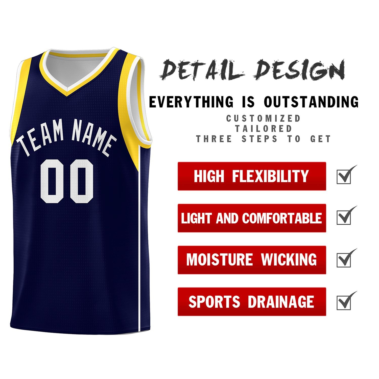 Custom Navy White-Gold Sleeve Colorblocking Classic Sports Uniform Basketball Jersey