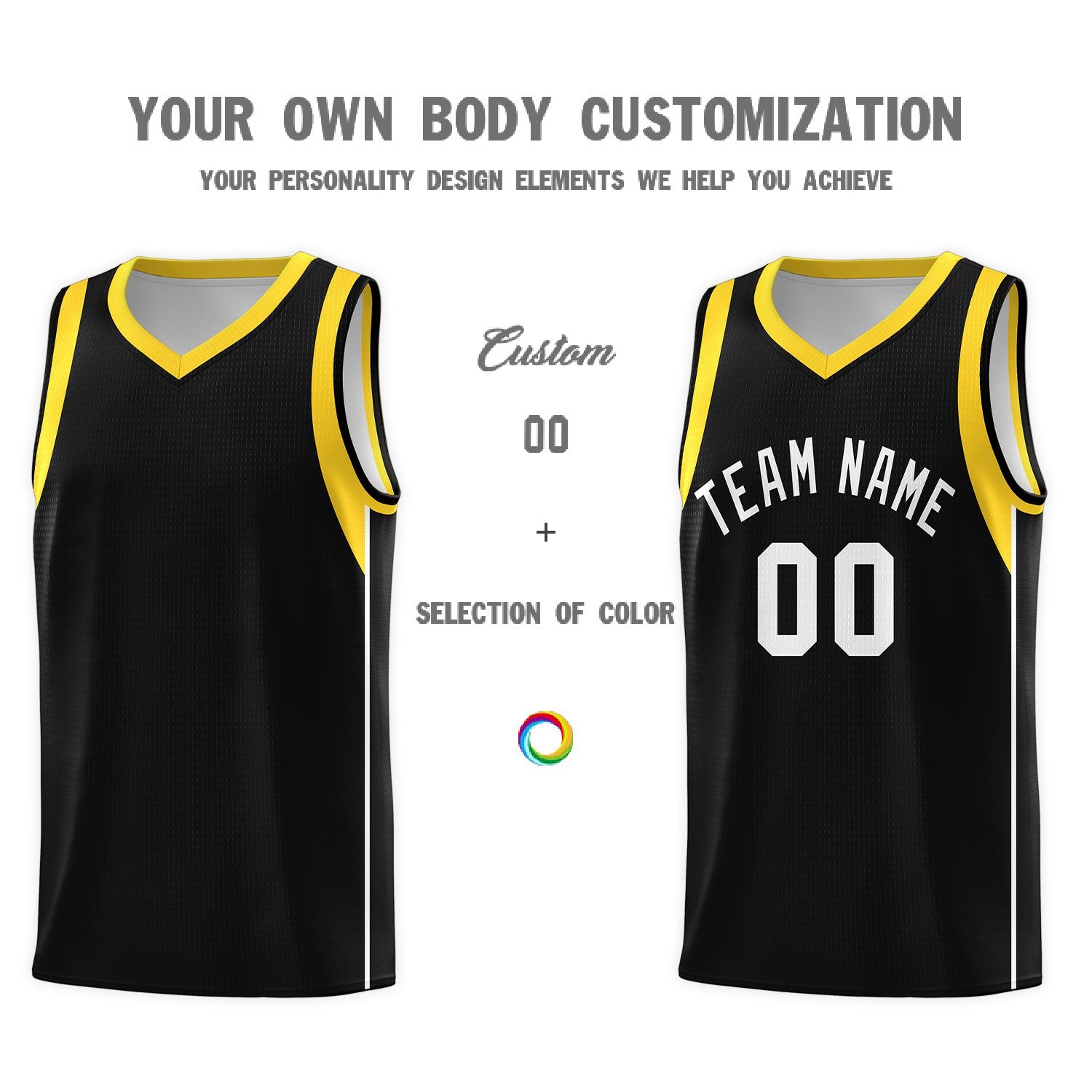 Custom Black White-Gold Sleeve Color Blocking Classic Sports Uniform Basketball Jersey