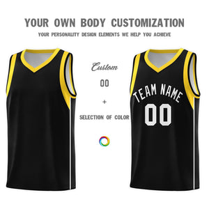 Custom Black White-Gold Sleeve Color Blocking Classic Sports Uniform Basketball Jersey