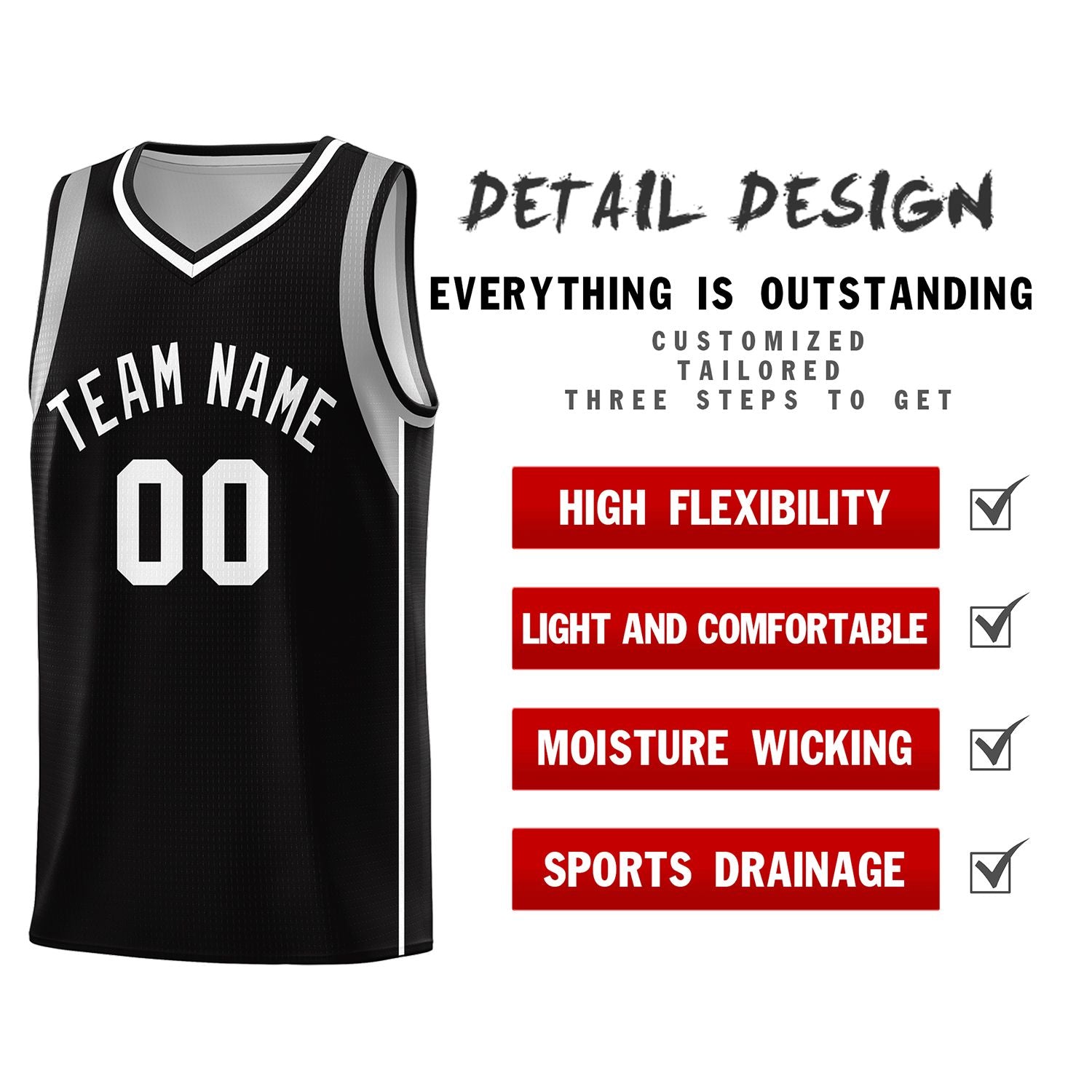 Custom Black White-Gray Sleeve Color Blocking Classic Sports Uniform Basketball Jersey