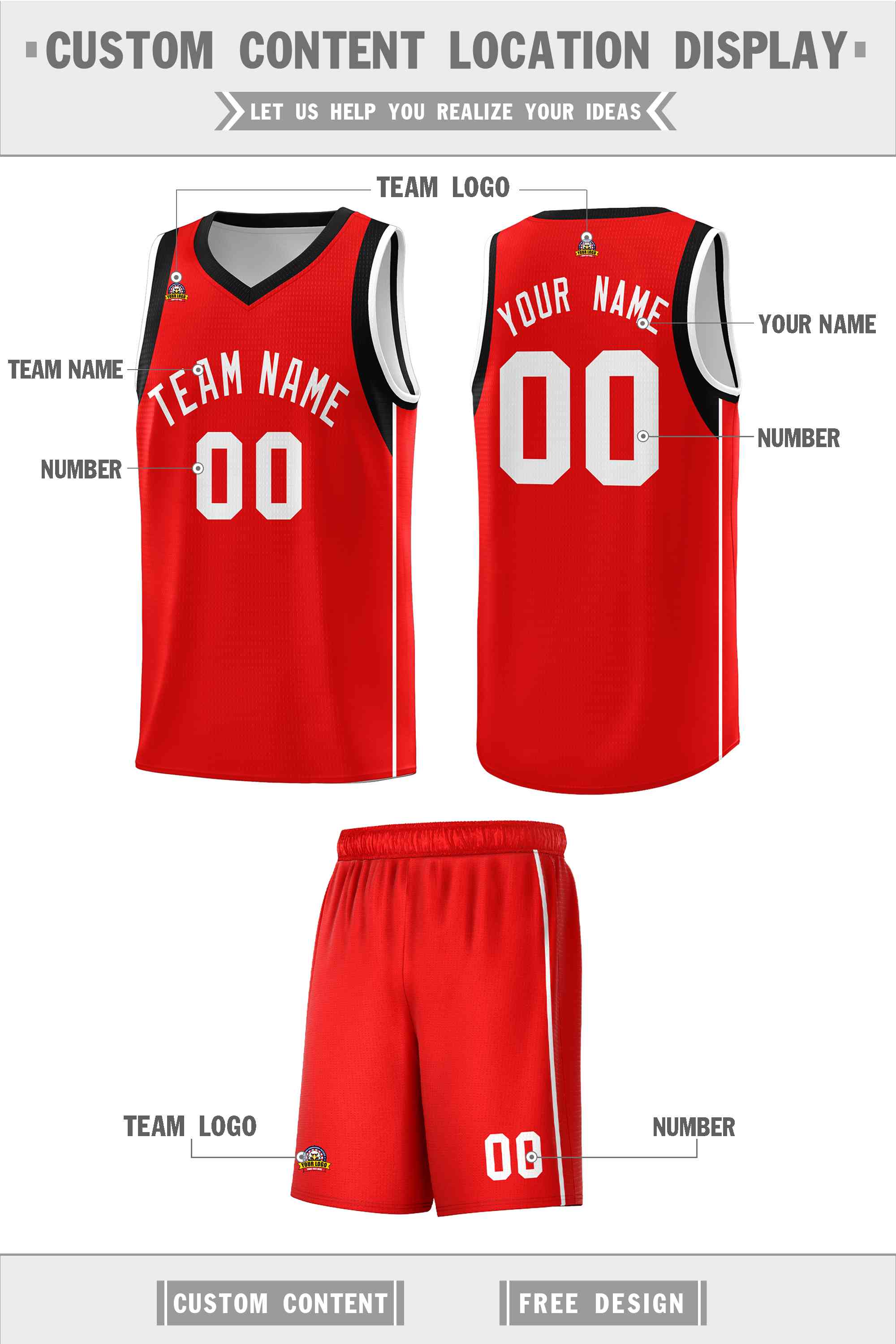 Custom Red White Sleeve Colorblocking Classic Sports Uniform Basketball Jersey