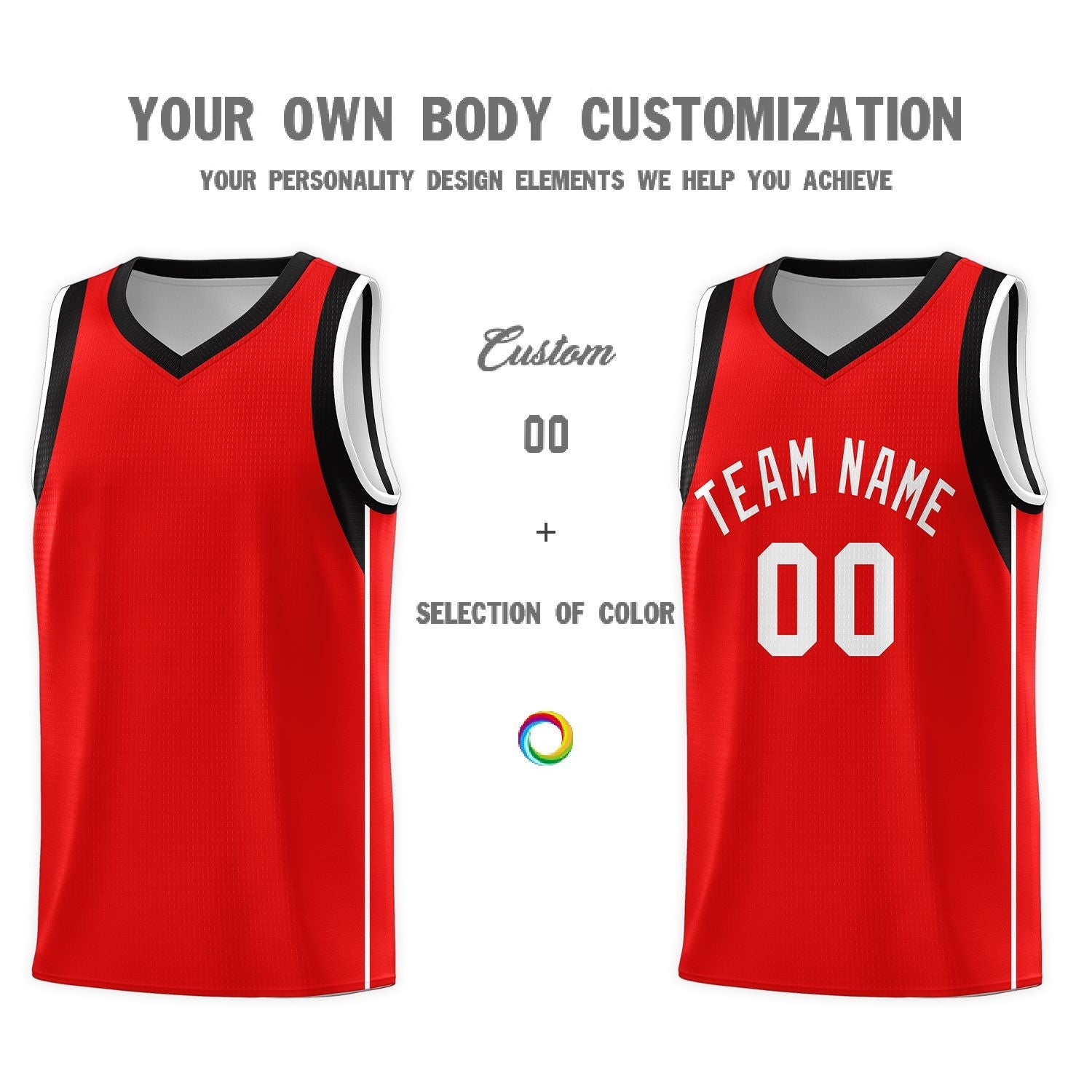 Custom Red White Sleeve Colorblocking Classic Sports Uniform Basketball Jersey