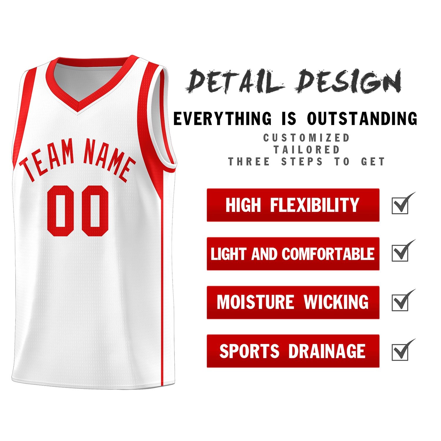 Custom White Red Sleeve Color Blocking Classic Sports Uniform Basketball Jersey