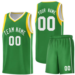 Custom Kelly Green White-Gold Sleeve Color Blocking Classic Sports Uniform Basketball Jersey