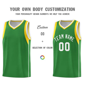 Custom Kelly Green White-Gold Sleeve Color Blocking Classic Sports Uniform Basketball Jersey