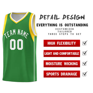 Custom Kelly Green White-Gold Sleeve Color Blocking Classic Sports Uniform Basketball Jersey