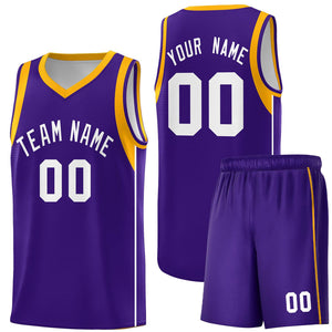 Custom Purple White-Gold Sleeve Color Blocking Classic Sports Uniform Basketball Jersey