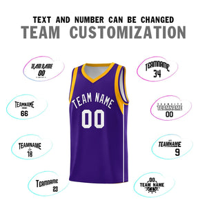 Custom Purple White-Gold Sleeve Color Blocking Classic Sports Uniform Basketball Jersey