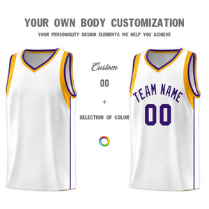 Custom White Purple-Aqua Sleeve Color Blocking Classic Sports Uniform Basketball Jersey