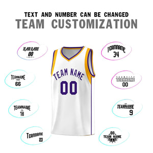 Custom White Purple-Aqua Sleeve Color Blocking Classic Sports Uniform Basketball Jersey