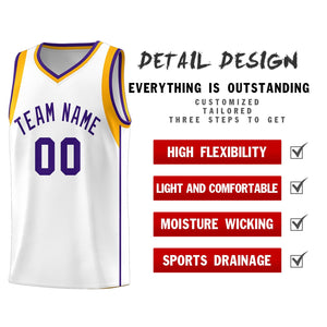 Custom White Purple-Aqua Sleeve Color Blocking Classic Sports Uniform Basketball Jersey