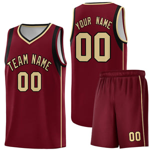 Custom Crimson Khaki Black Sleeve Color Blocking Classic Sports Uniform Basketball Jersey