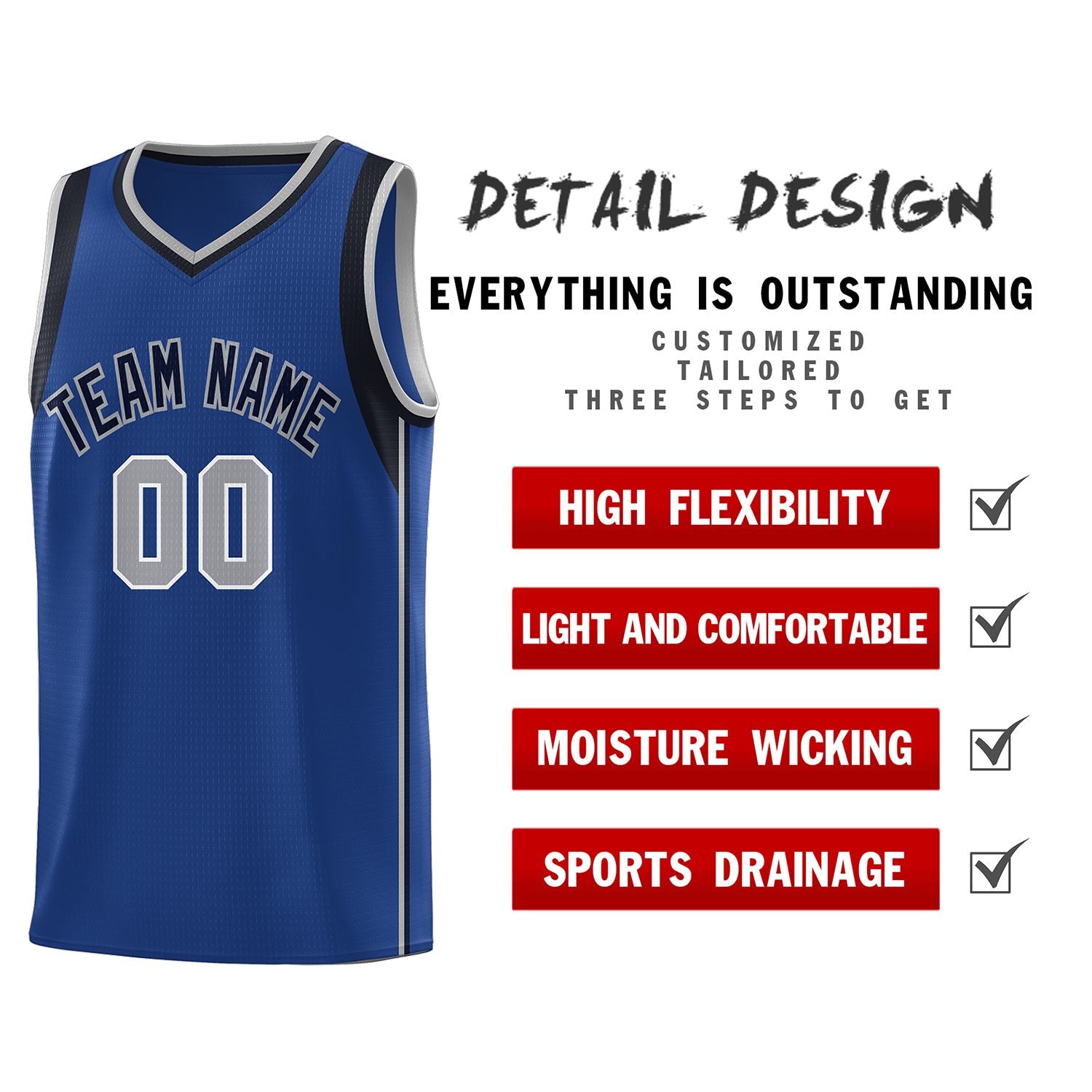 Custom Royal Navy-Gray Sleeve Color Blocking Classic Sports Uniform Basketball Jersey