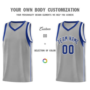 Custom Gray Royal-White Sleeve Color Blocking Classic Sports Uniform Basketball Jersey