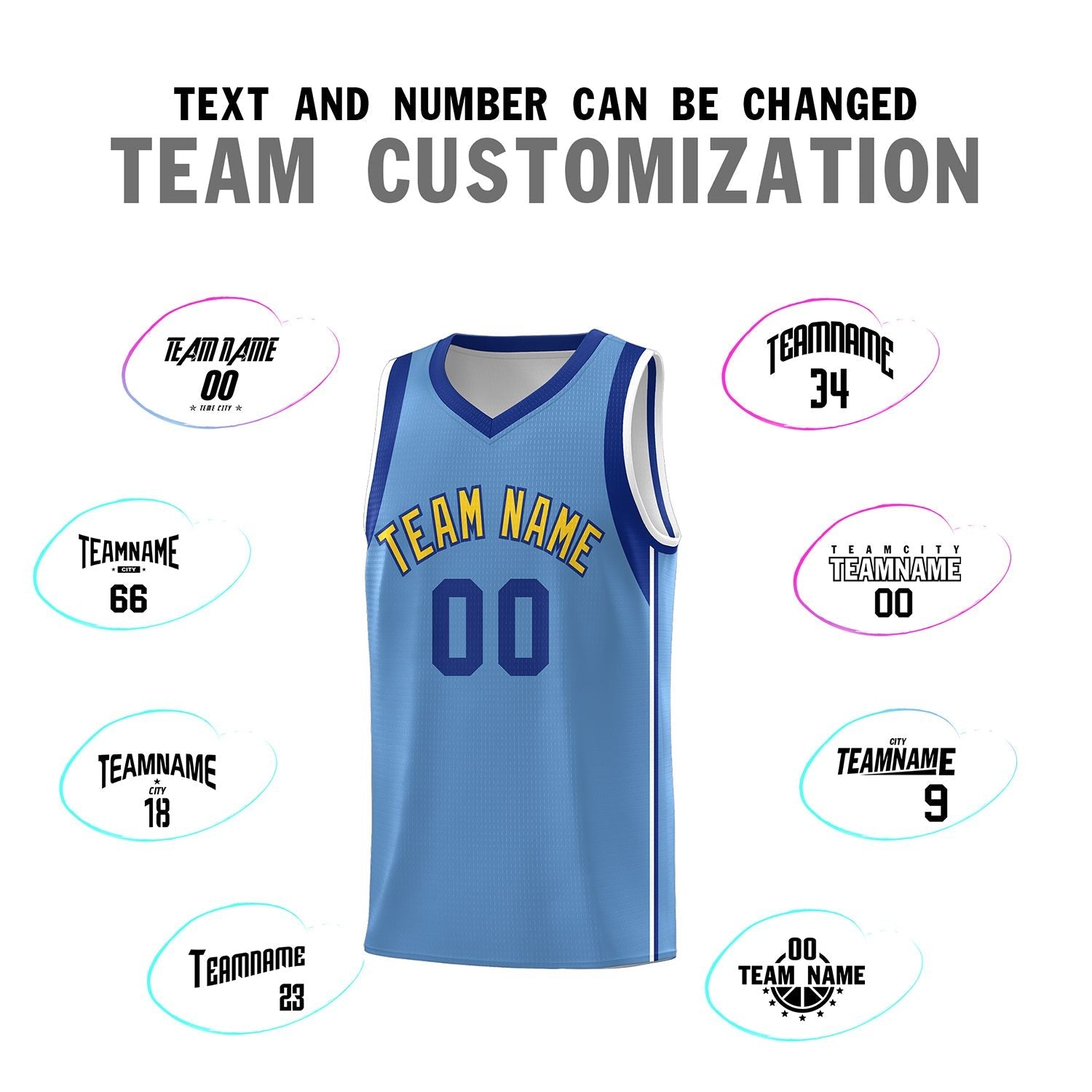 Custom Powder Blue Royal-Gold Sleeve Color Blocking Classic Sports Uniform Basketball Jersey