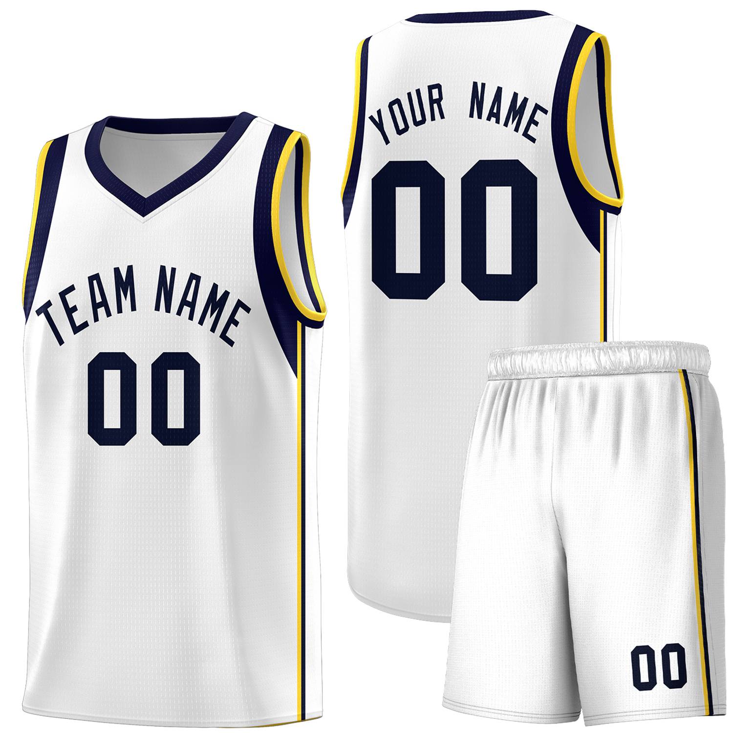 Custom White Navy Sleeve Color Blocking Classic Sports Uniform Basketball Jersey