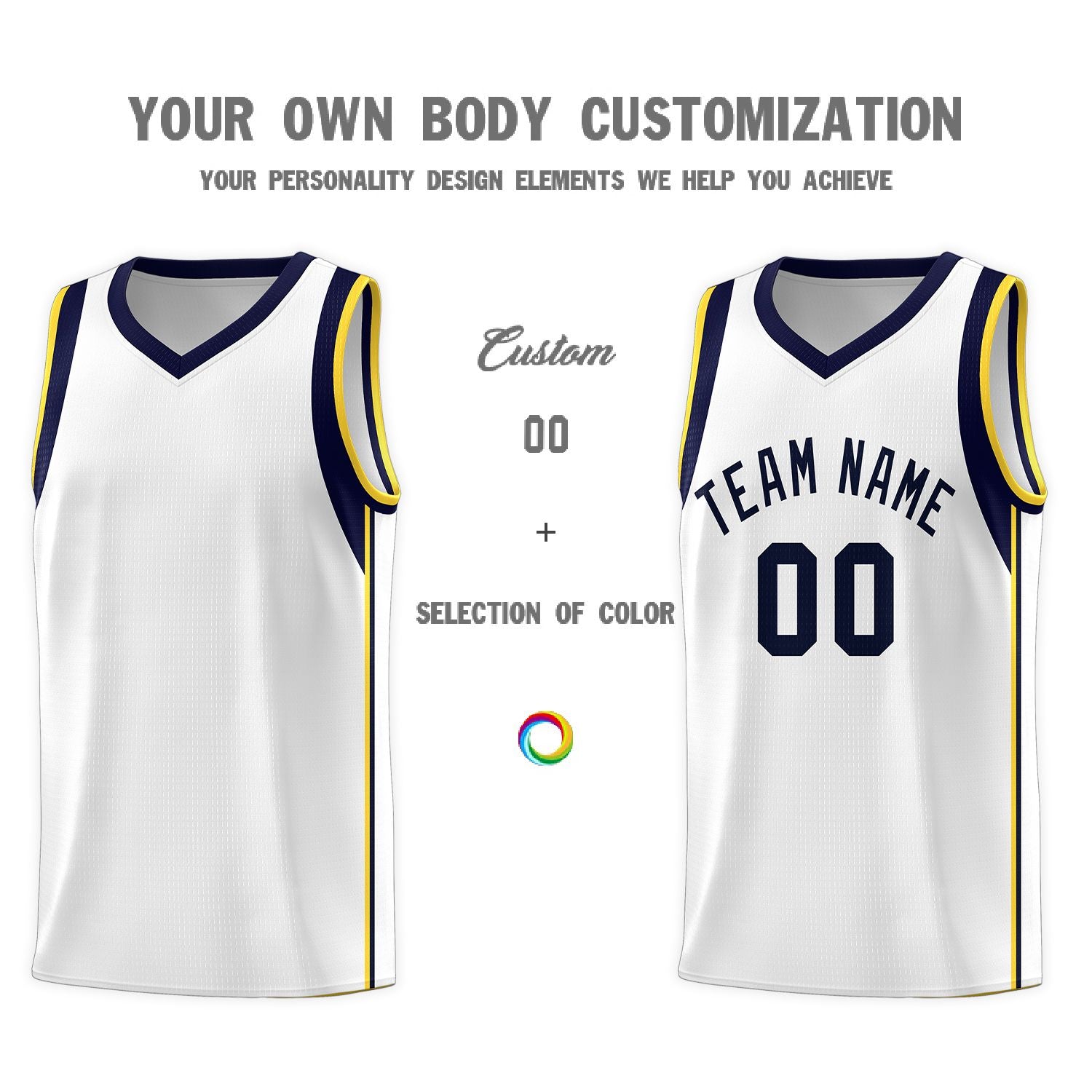 Custom White Navy Sleeve Color Blocking Classic Sports Uniform Basketball Jersey