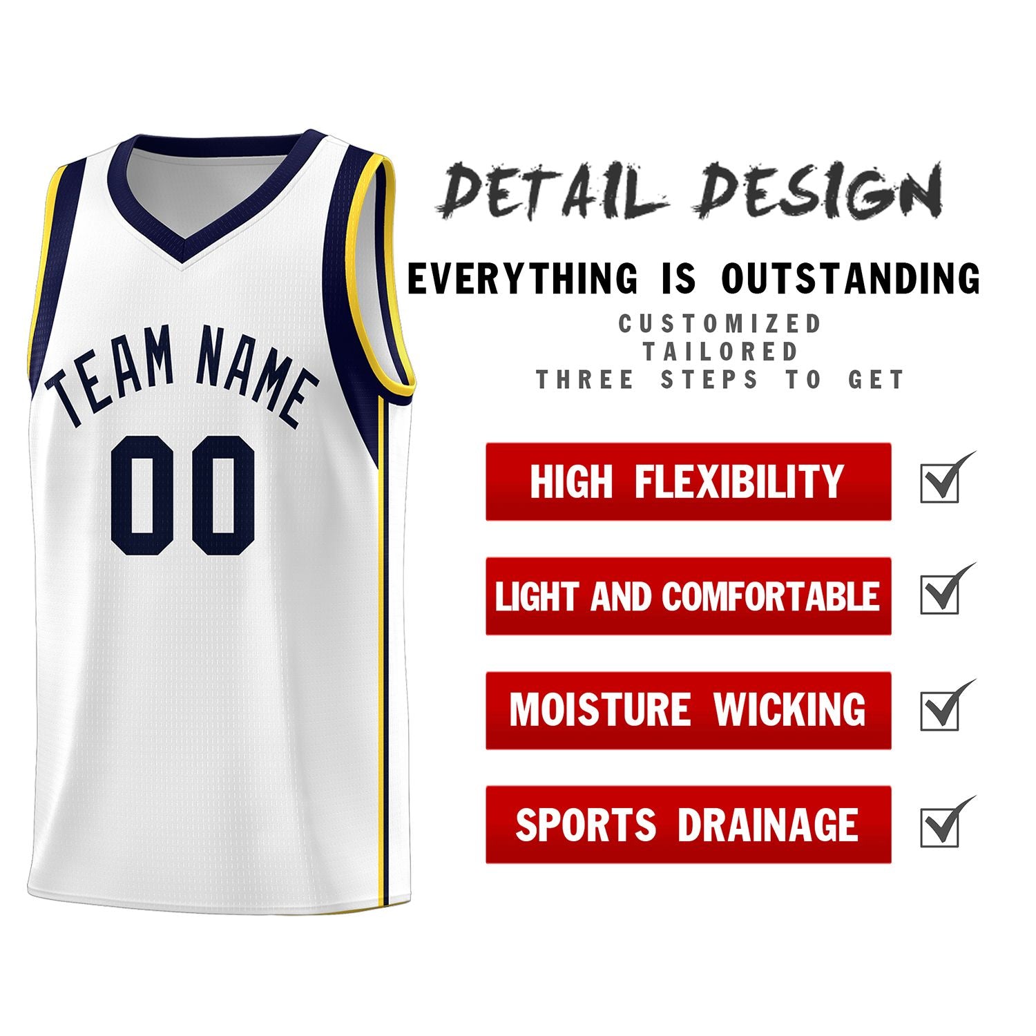 Custom White Navy Sleeve Color Blocking Classic Sports Uniform Basketball Jersey