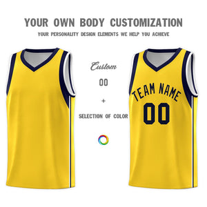 Custom Gold Navy Sleeve Colorblocking Classic Sports Uniform Basketball Jersey