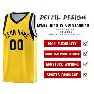 Custom Gold Navy Sleeve Colorblocking Classic Sports Uniform Basketball Jersey