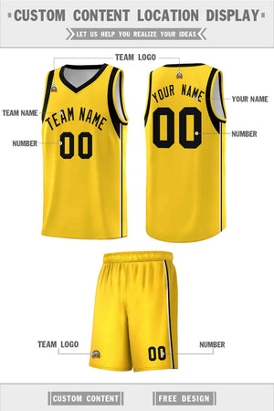 Custom Gold Black Sleeve Color Blocking Classic Sports Uniform Basketball Jersey