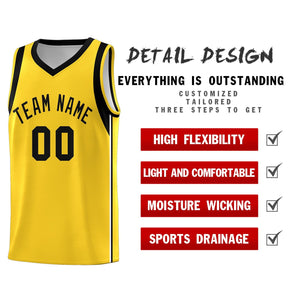 Custom Gold Black Sleeve Colorblocking Classic Sports Uniform Basketball Jersey