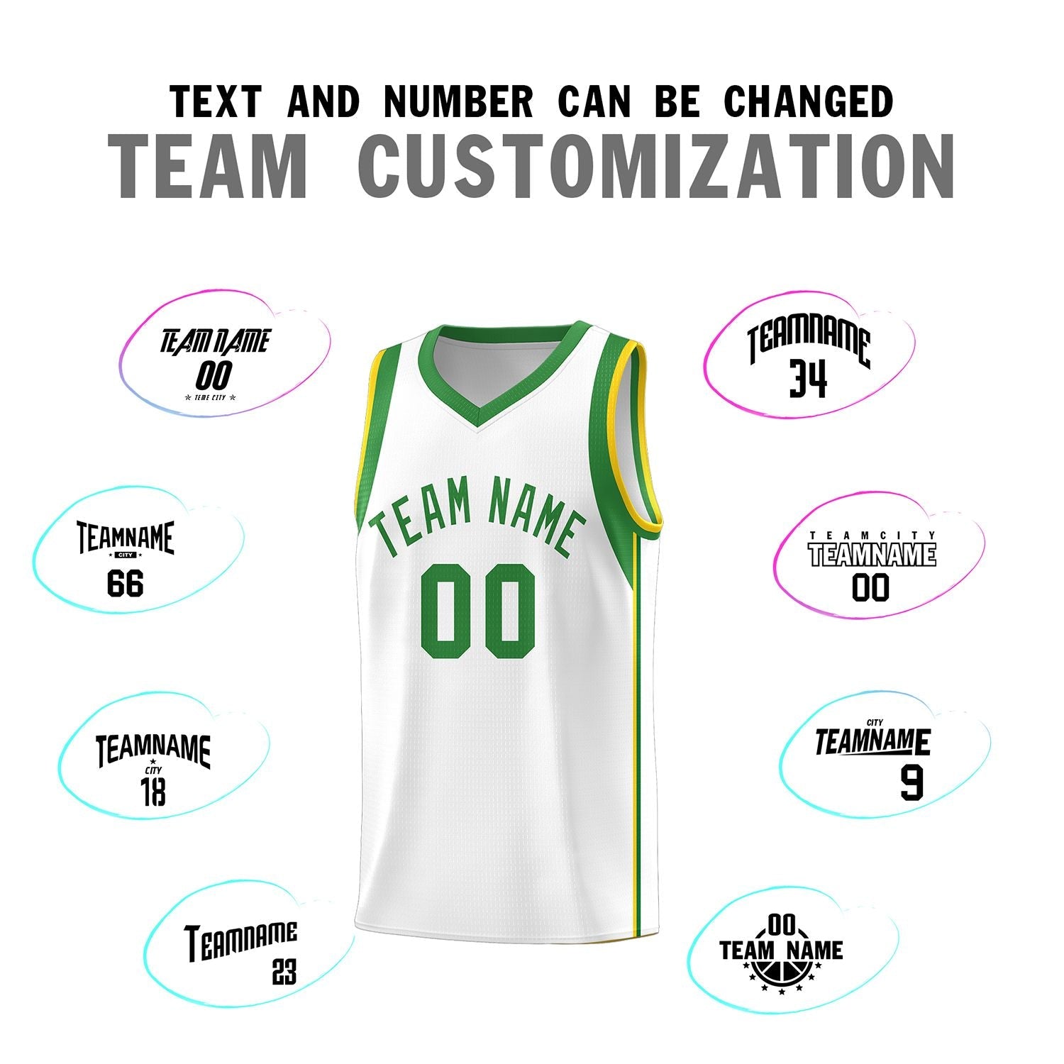 Custom White Kelly Green Sleeve Color Blocking Classic Sports Uniform Basketball Jersey