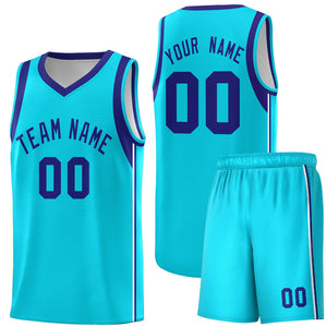 Custom Powder Blue Purple Sleeve Color Blocking Classic Sports Uniform Basketball Jersey