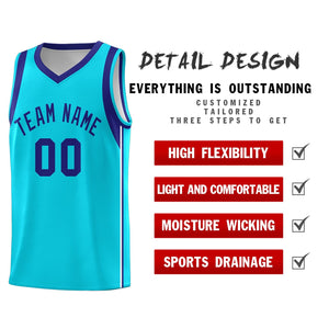 Custom Powder Blue Purple Sleeve Color Blocking Classic Sports Uniform Basketball Jersey