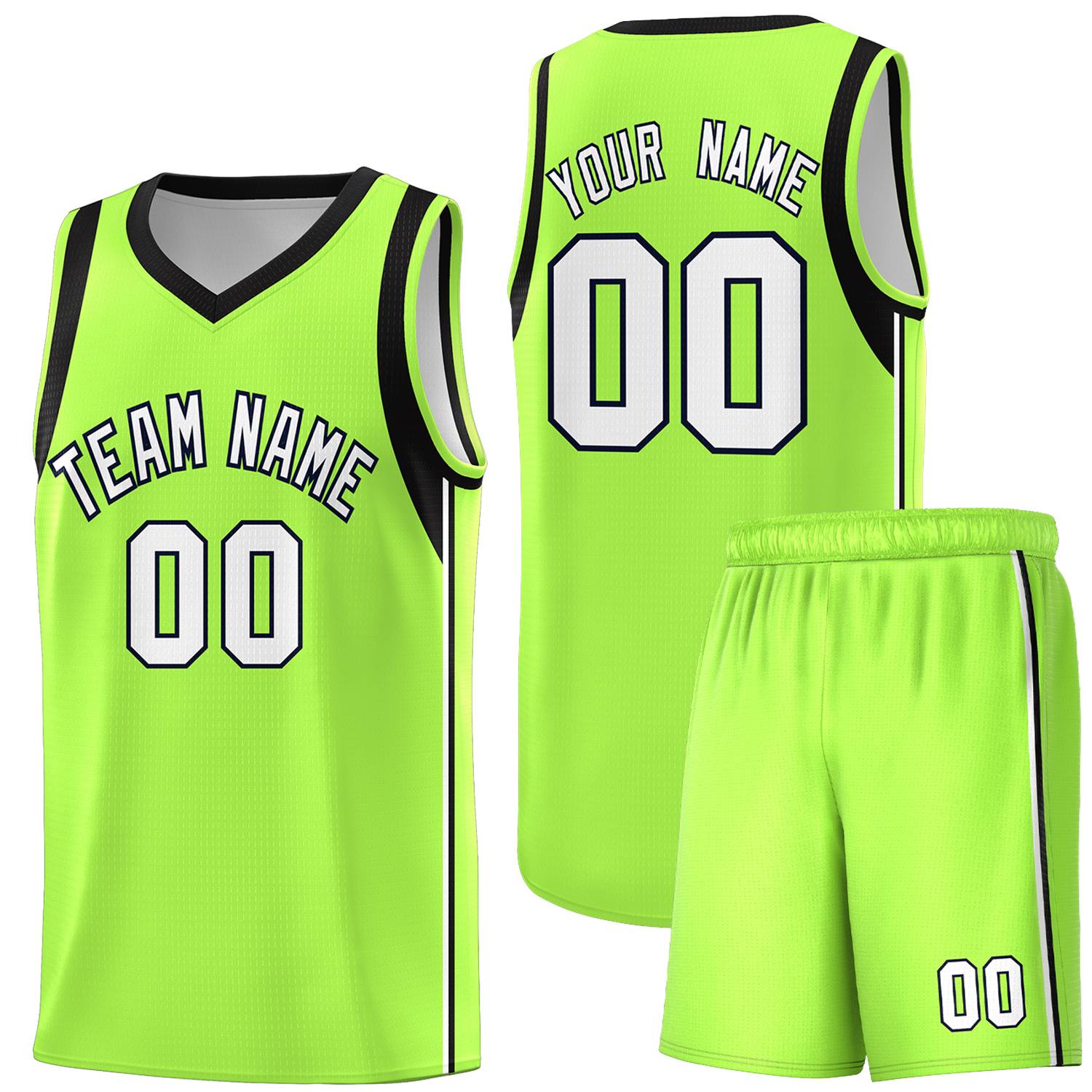 Custom Neon Green White-Black Sleeve Color Blocking Classic Sports Uniform Basketball Jersey