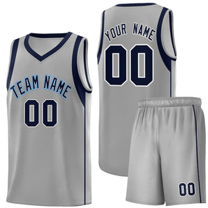 Custom Gray Navy-White Sleeve Color Blocking Classic Sports Uniform Basketball Jersey