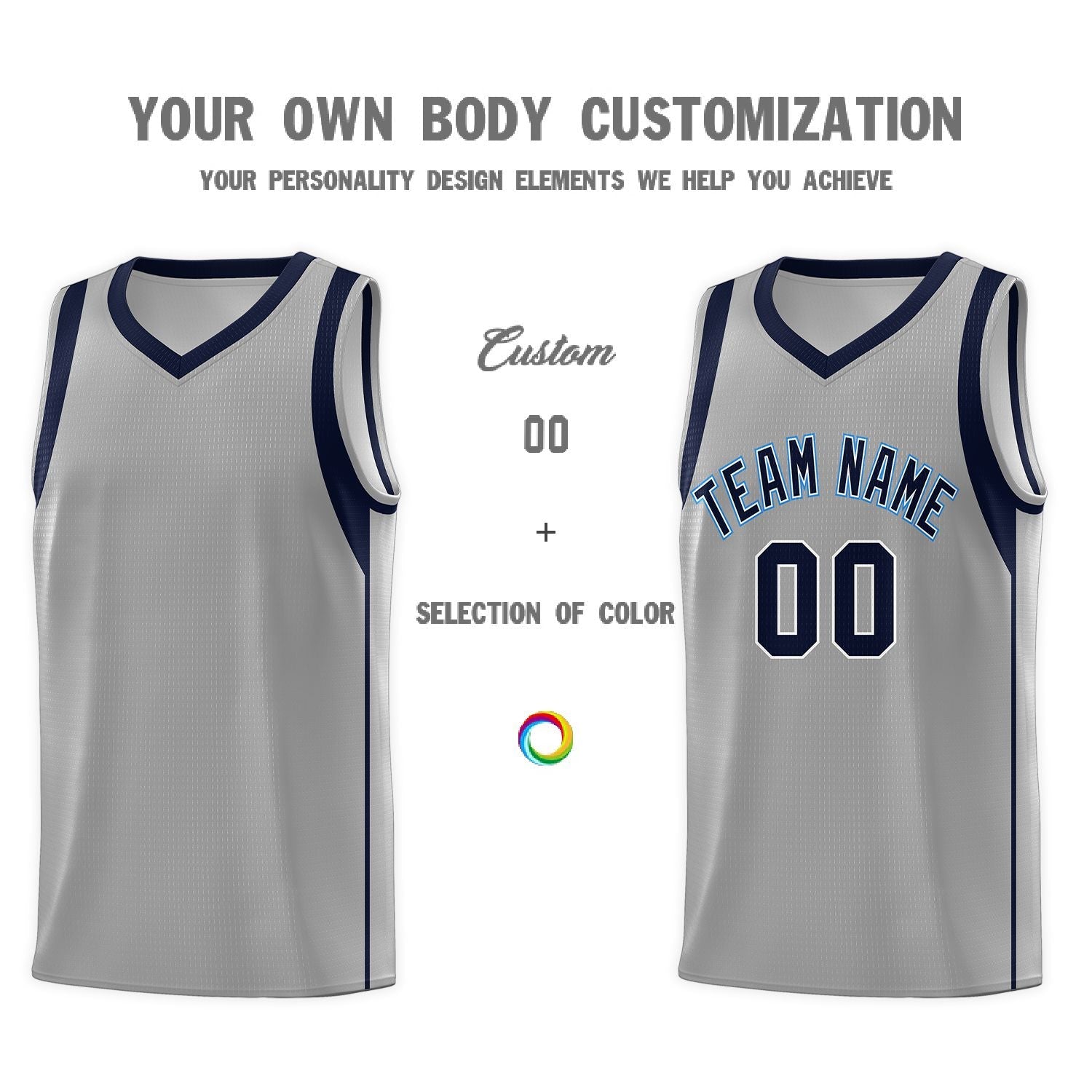 Custom Gray Navy-White Sleeve Color Blocking Classic Sports Uniform Basketball Jersey