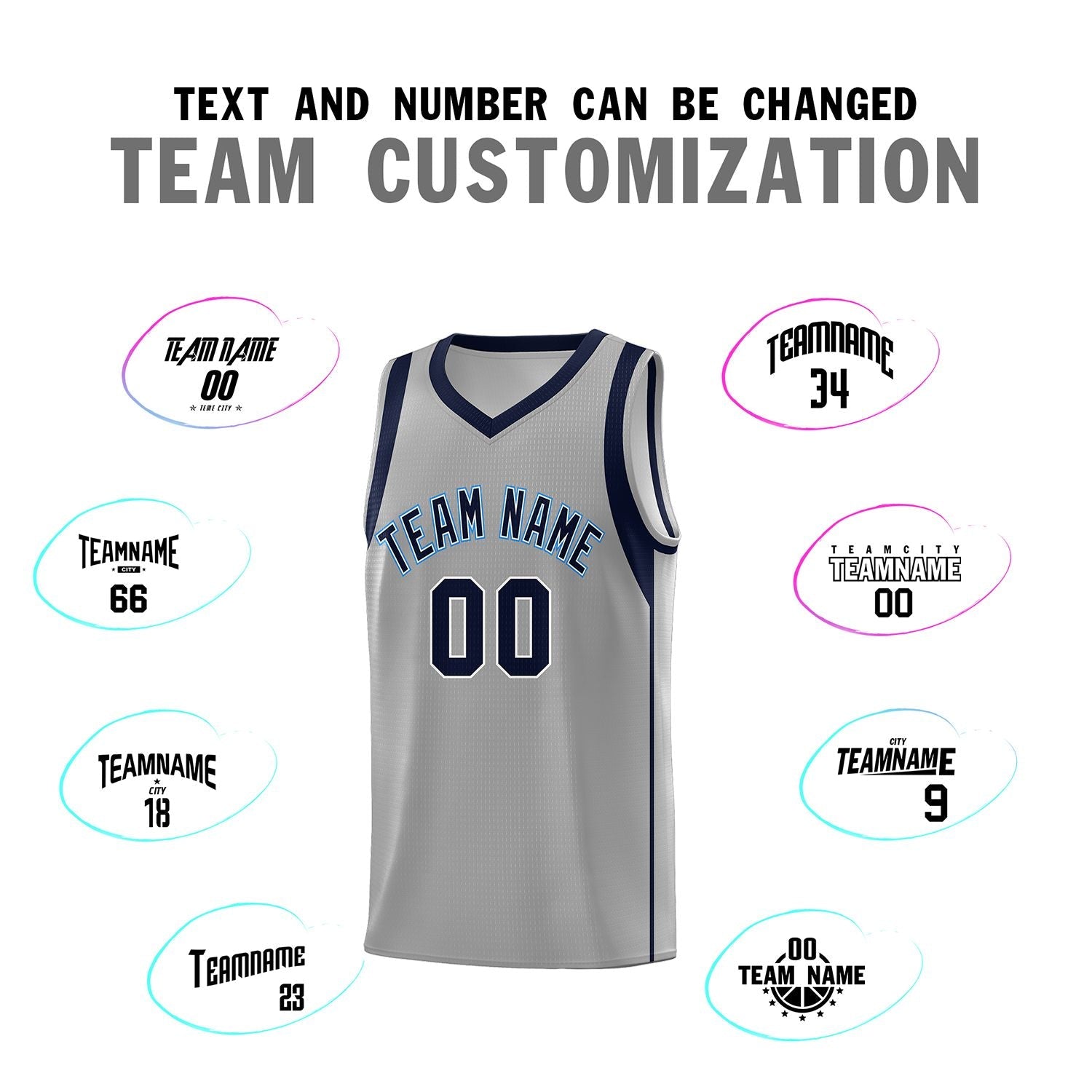 Custom Gray Navy-White Sleeve Color Blocking Classic Sports Uniform Basketball Jersey