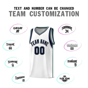 Custom White Navy-Gray Sleeve Color Blocking Classic Sports Uniform Basketball Jersey